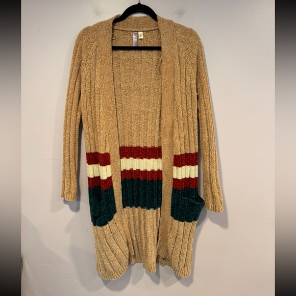 Alya Sweaters - Alya super soft tan red white and green striped Cardigan